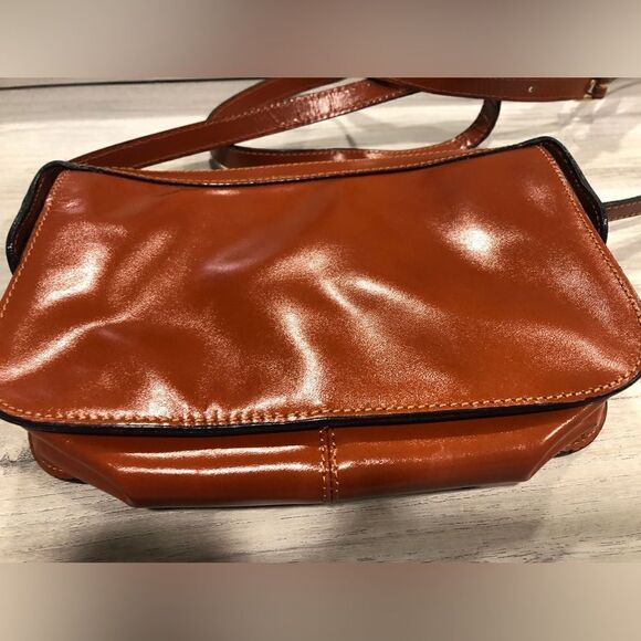 Vintage Cristian Italy Cognac Brown Leather Case Cross Body Purse Handbag - Picture 1 of 9